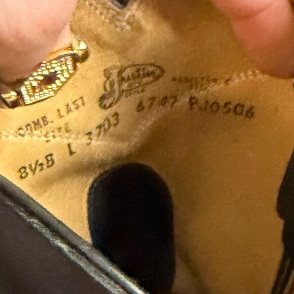 JUSTIN Men’s Black Leather Roper Western Boots Size 8.5 B - Picture 5 of 7